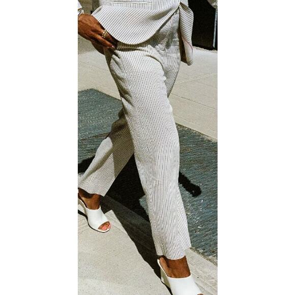 J.CREW Collection Ingrid pant in Italian seersucker fabric NWOT cream blue 6 - Picture 3 of 6